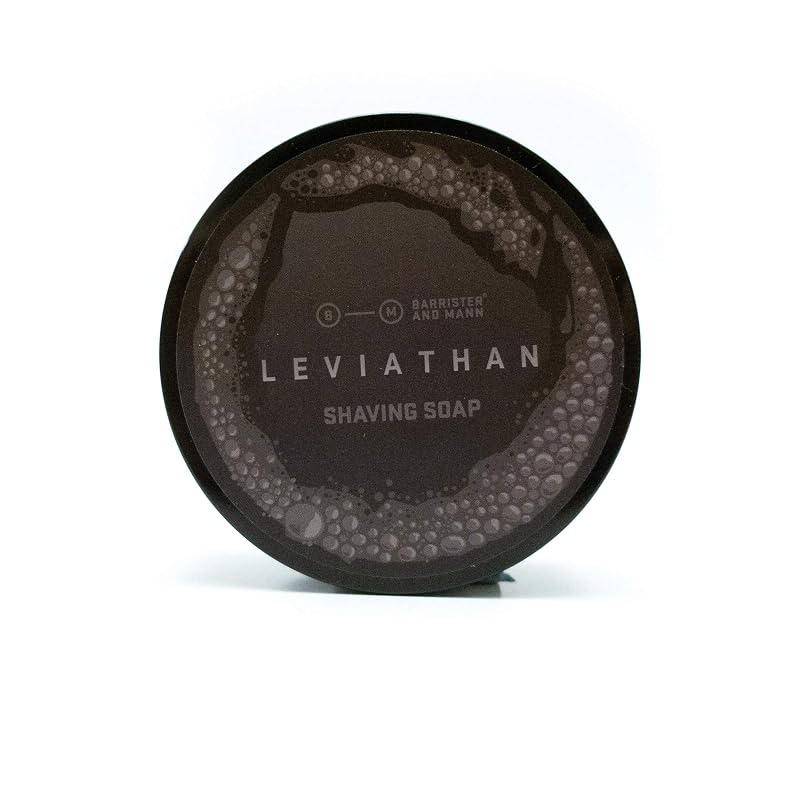 Sabonete de barbear Barrister and Mann Leviathan com fragrância de couro, sândalo, café, cedro e almíscar, 113 g