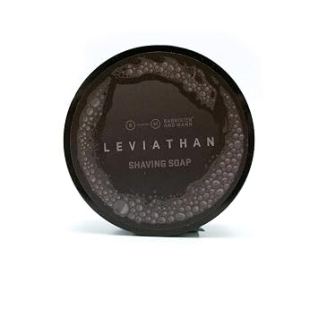 Barrister and Mann Shaving Soap | Luxury Dense, Rich & Creamy Lather Tallow Wet Shave Puck | Leather Accord Blended with Sandalwood, Coffee, Cedar, Musk | Mens Grooming Routine 4 Oz Leviathan