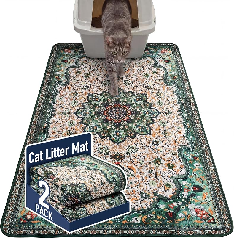 Tapete para Caixa de Areia de Gatos Impermeável e Antiderrapante Hompet Green Mandala, 91,44 x 121,92 cm, Pacote com 2