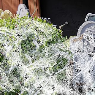 Funnlot Halloween Spider Web Spider Web Decorations Spider Webs Decor 1000sqft Spiderweb Decor with 80 Plastic Fake Spider...