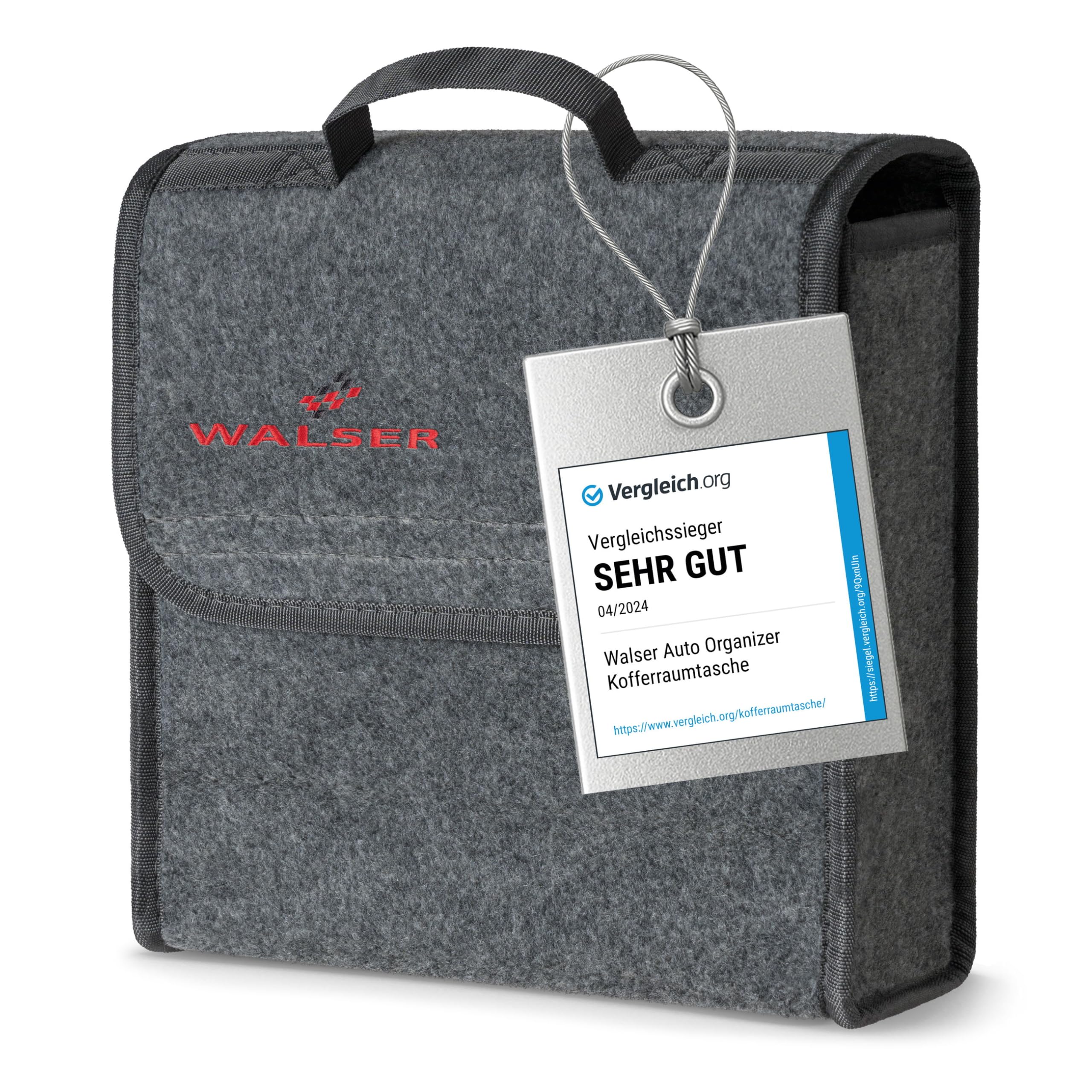 Walser Torba do bagażnika Toolbag rozmiar S, organizer do bagażnika z filcu igłowanego, torba samochodowa, torba do przechowywania samochodów osobowych, torba na narzędzia do bagażnika 29x28x13 cm szara