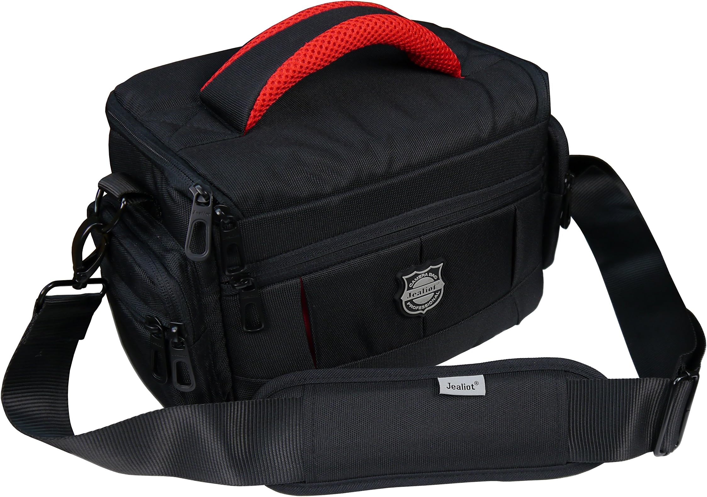 Easy Access SLR Camera Case for Canon EOS 5DS, 5DS R, 750D, 760D, 8000D, Rebel T6i, T6s, Kiss X8i, Plus Two Additional Lenses and Accessories – Weather Cover Included (Black/Red)