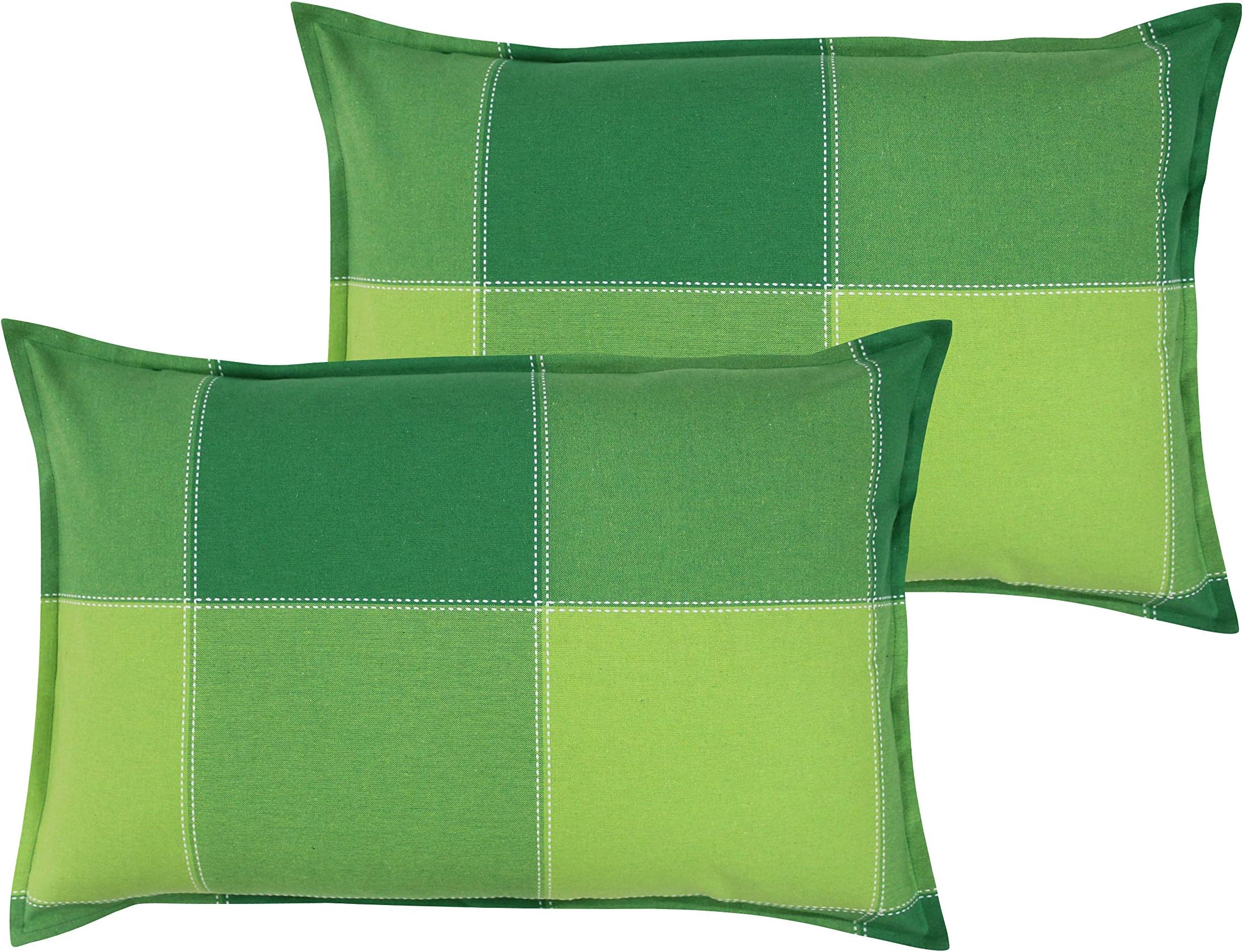 Airwill 100% Cotton Checkered Pattern Flap Pillow Covers (46x69cm)(Green, Pack of 2 Pieces)