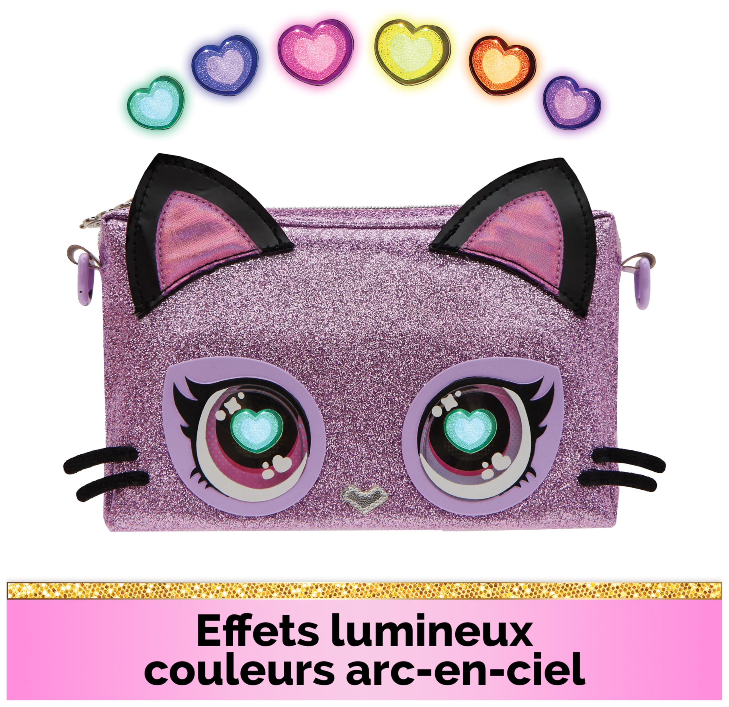 PURSE PETS - SAC POCHETTE CHATON - Sac pour Enfant Chat Format Sac À Main - Animal Animé Chaton Aux Yeux Qui Changent De Couleurs - À L'Epaule Ou Au Poignet - Effets Lumineux - Jouet Enfant 4 Ans Et +