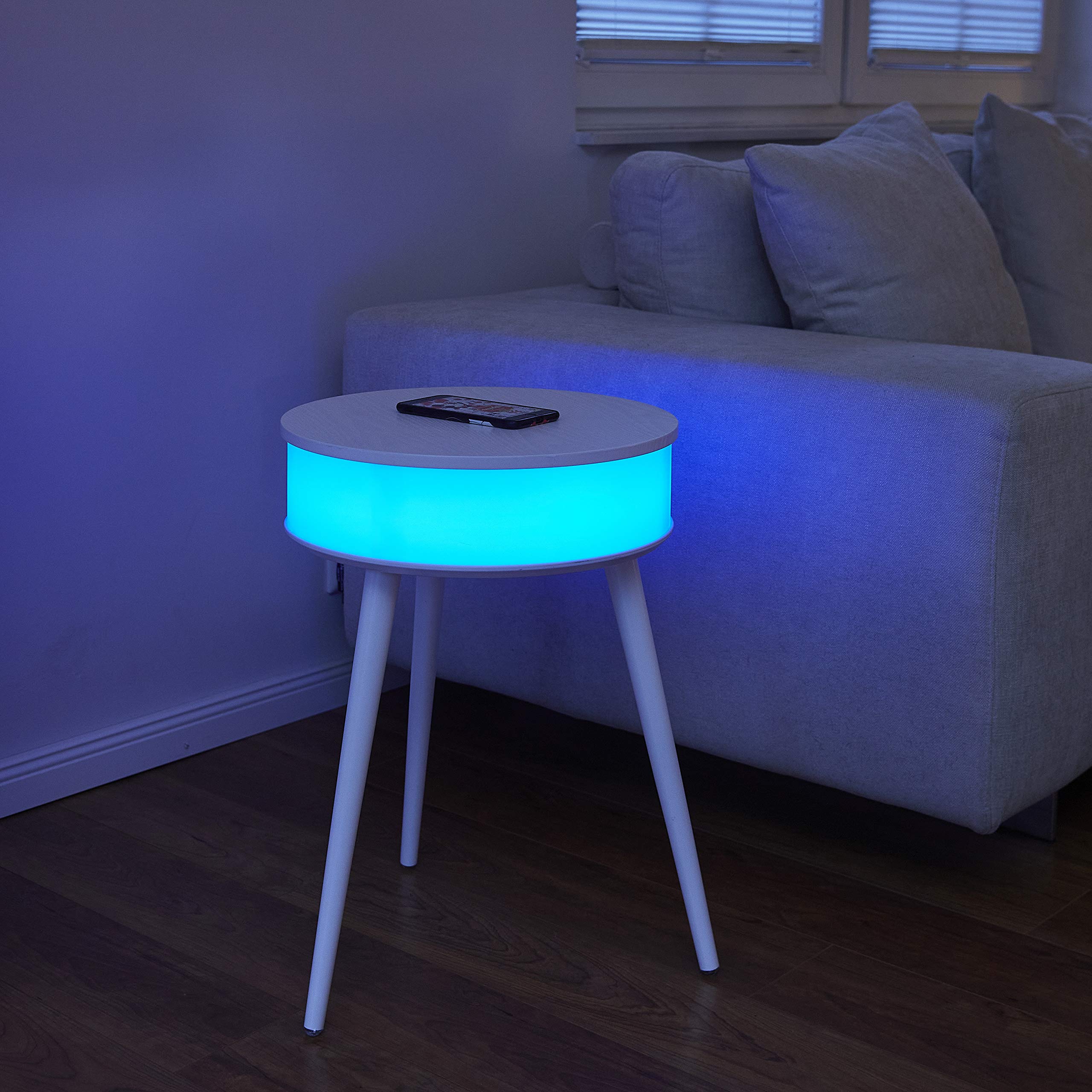 Northpoint Tragbarer Aufladbarer LED Tisch mit Licht und Bluetooth Lautsprecher mit Farbwechsel und Wireless Charger Weiß