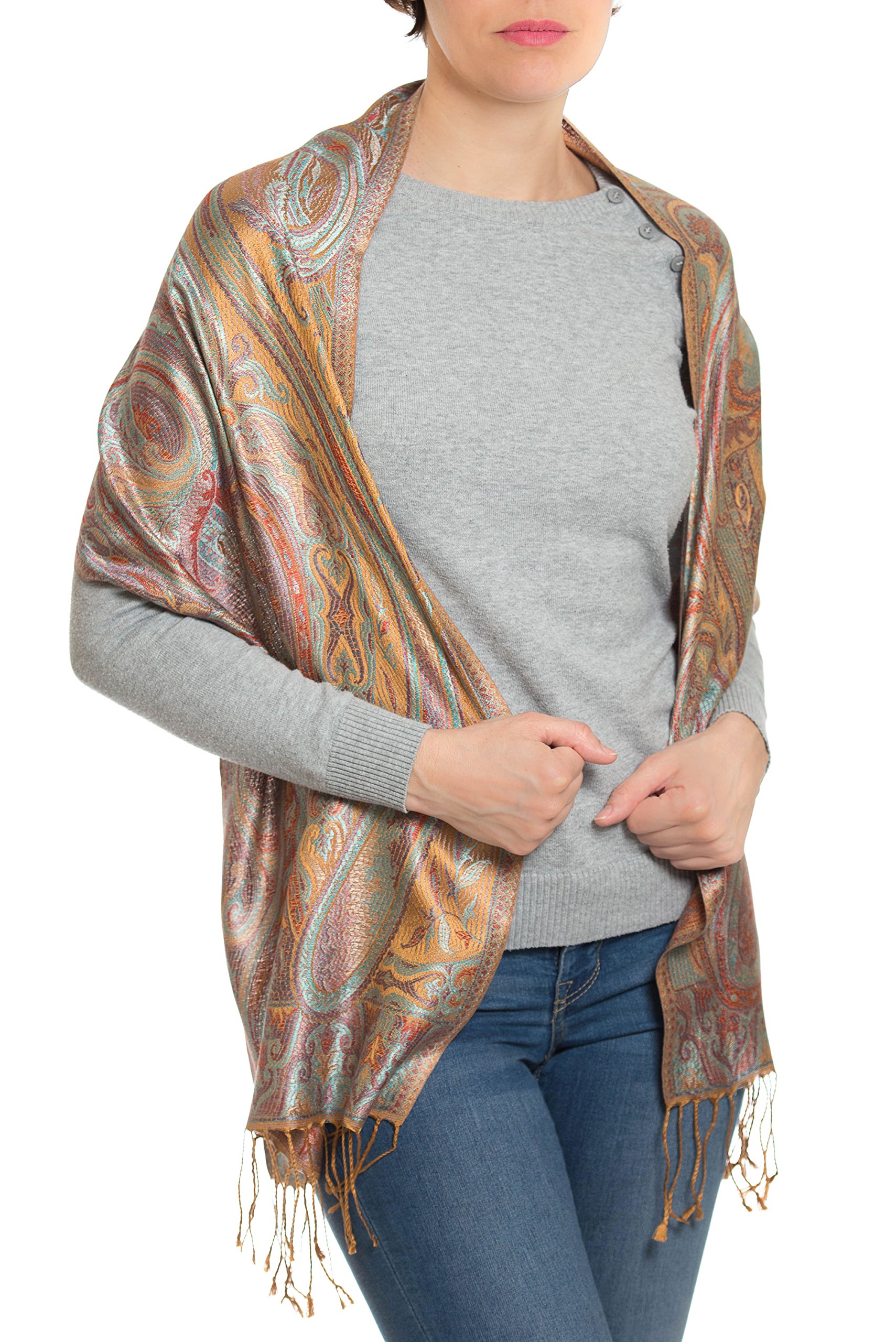 Pashmina bufanda de 100% seda de la India para hombres y mujeres, patrón cachemir/paisley, 160 x 35 cm - pañuelo de seda pura - muchos diseños diferentes