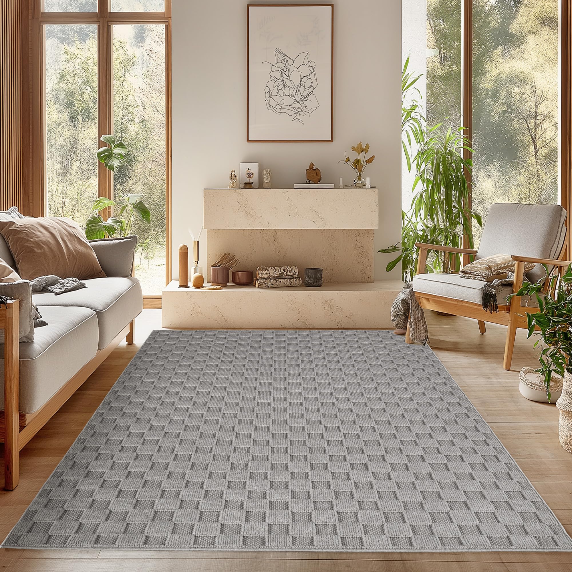 SIMPEX Teppich Bouclé Schlingenflor Skandi Stil Modern Superweich Robust Pflegeleicht für Wohnzimmer Sofabereich Esszimmer Schlafzimmer Küche