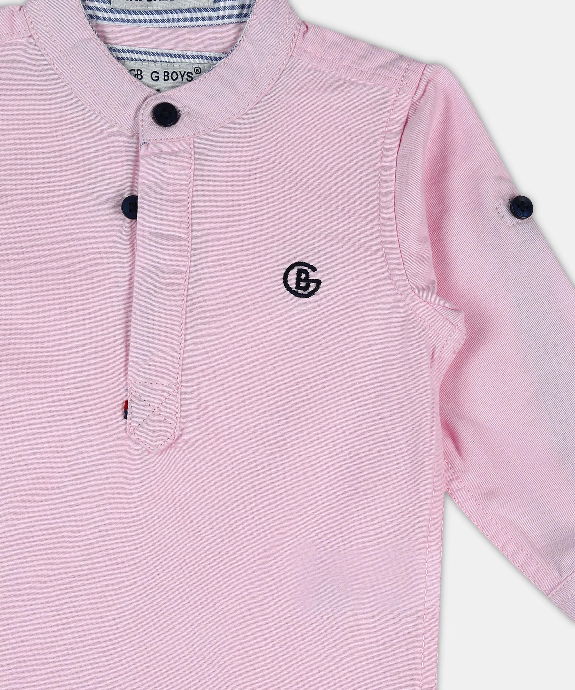 Pooja Baby Kids Stylish Solid Style Cotton Regular Fit Kurta Formal Boys Shirt Casual Wear Buttoned Kurta for Boys (2-3 Years, Baby Pink) - Image 5 thumbnail