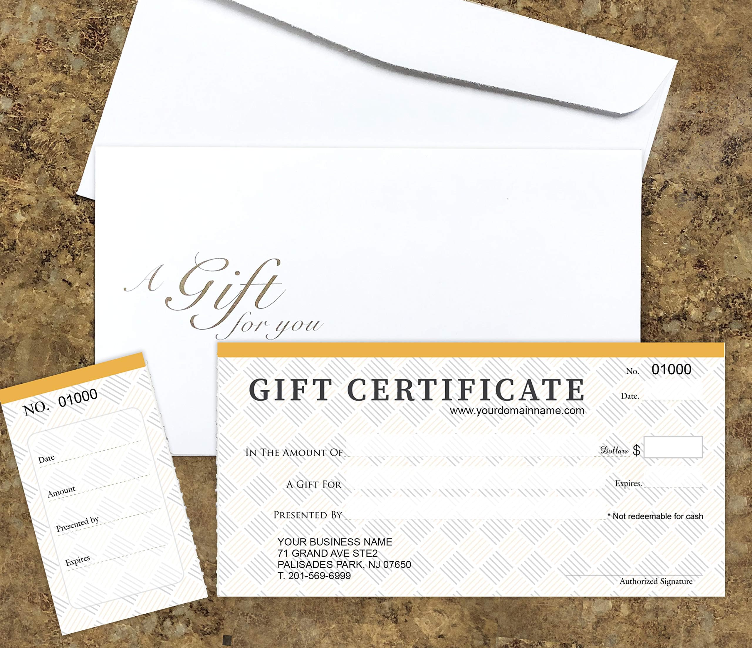 Custom Gift Certificates Cards with Envelopes - 100 Set - Modern Line - Certificates for Small Business