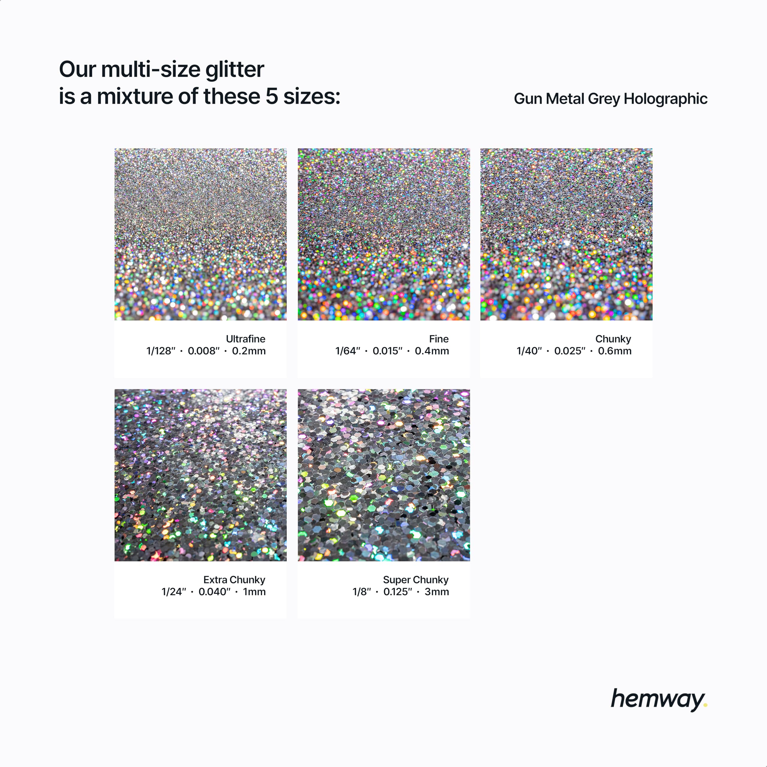 Hemway Gun Metal Grey Holographic Glitter Shaker - Image 3