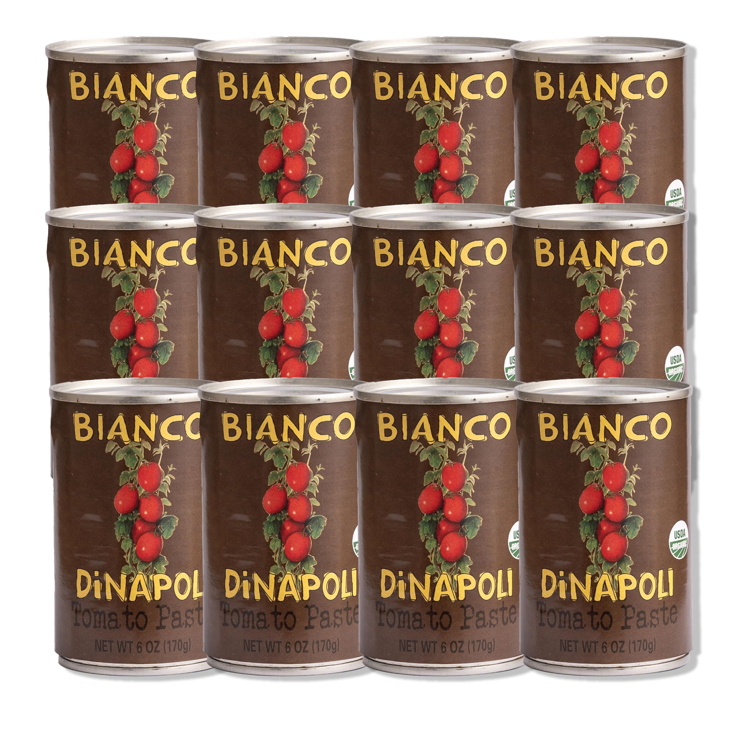Bianco DiNapoli Organic Tomato Paste, 6 Oz (Pack of 12), Vine Ripened California Grown Tomatoes, Canned Tomato Paste for Soups, Sauces, Pasta and More