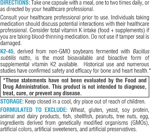 Miniatura 6 de XYMOGEN Vitamina K K2-45 – Vitamina K2 MK-7 derivada de soja sin OMG – La forma más biodisponible de K2 disponible – Apoya la salud cardiovascular +
