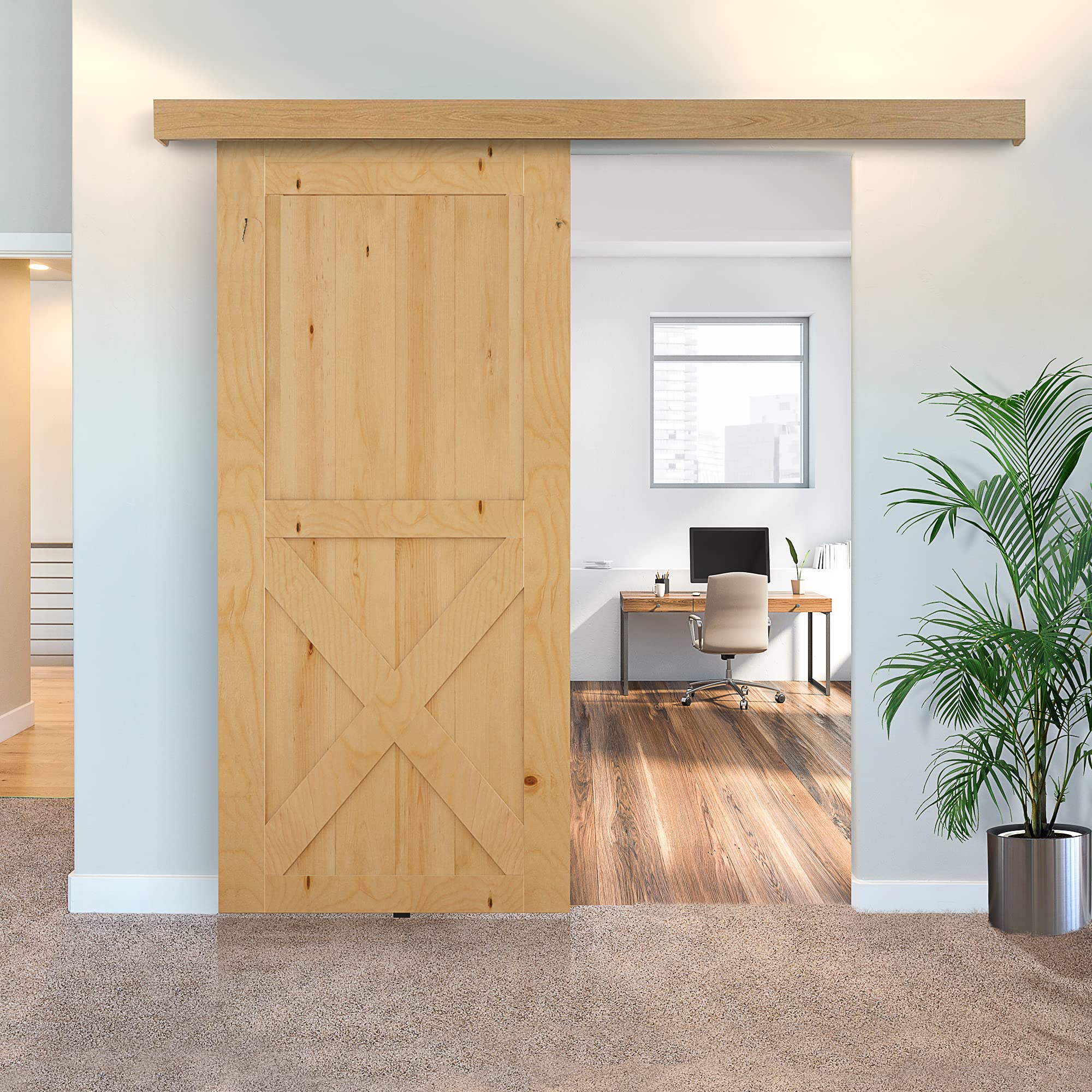 HOMCOM 200CM/6.6FT Binario con Kit di Accessori per Porte Scorrevoli in Stile Rustico in Legno