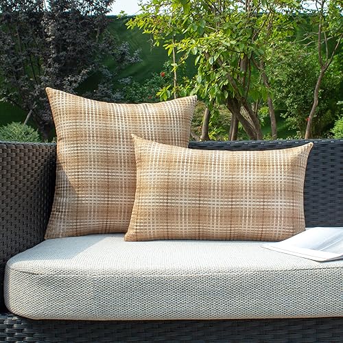 Miniatura 5 de Kevin Textile - Juego de 2 fundas de almohada decorativas para exteriores, impermeables, para jardín, patio, tienda de campaña, sofá, de 12 x 20