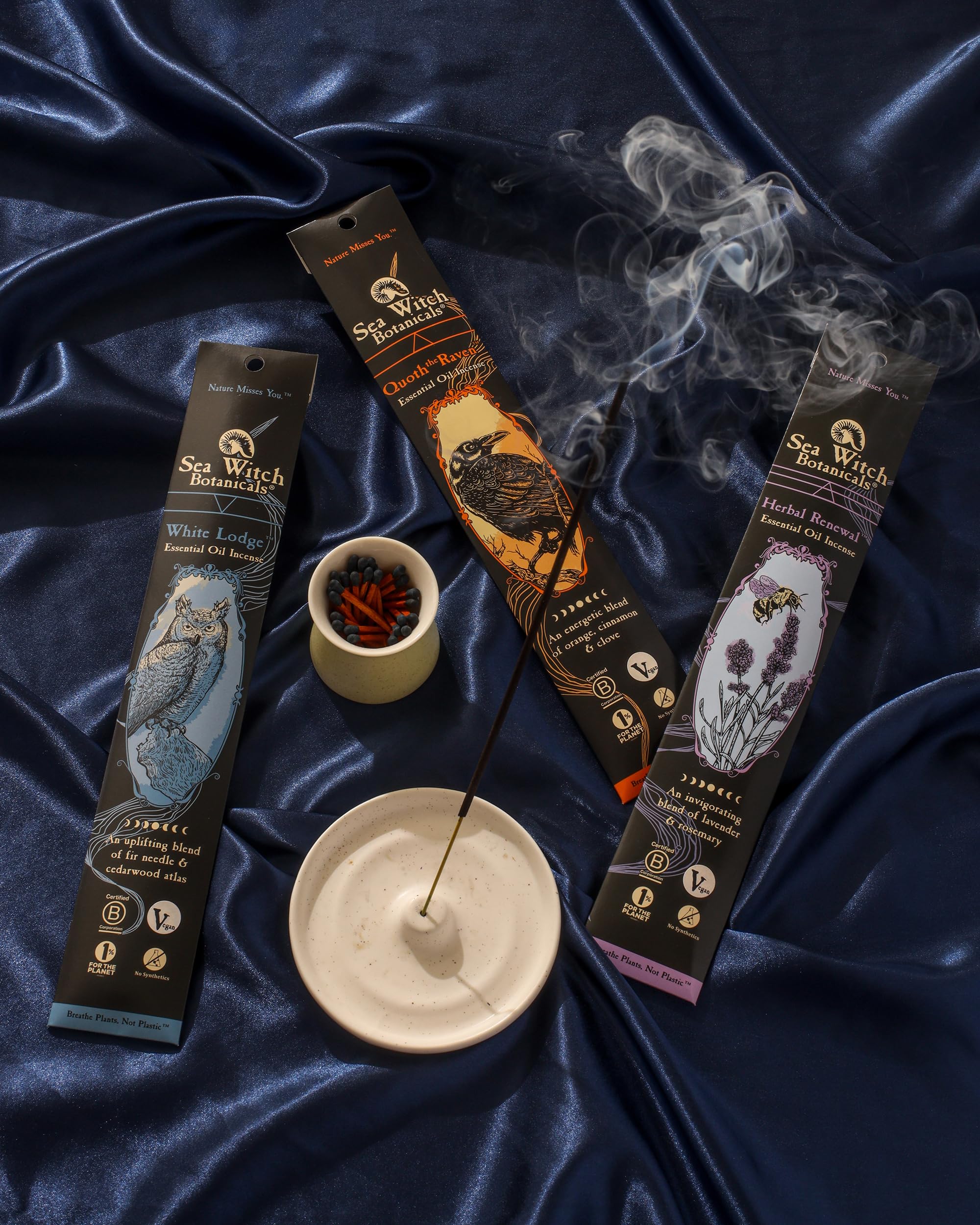Sea Witch Botanicals Collezione di incenso Triada da portare in volo, miscele di oli essenziali naturali, 3 scatole da 20 bastoncini di incenso, atossici, rituali e relax