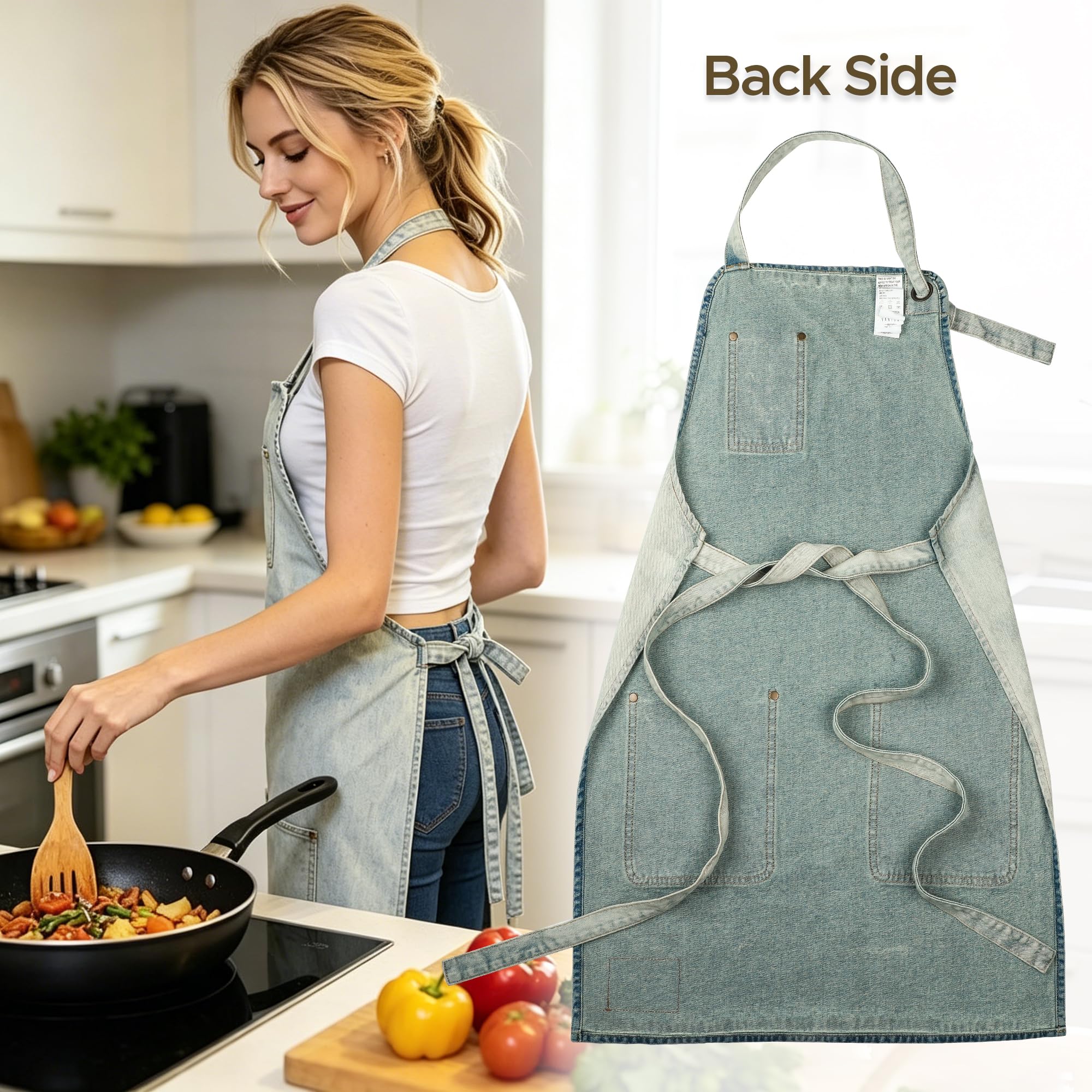Delantal de chef con bolsillos, delantal de cocina de mezclilla para hombres y mujeres, regalo para mujeres y hombres, mamá y papá