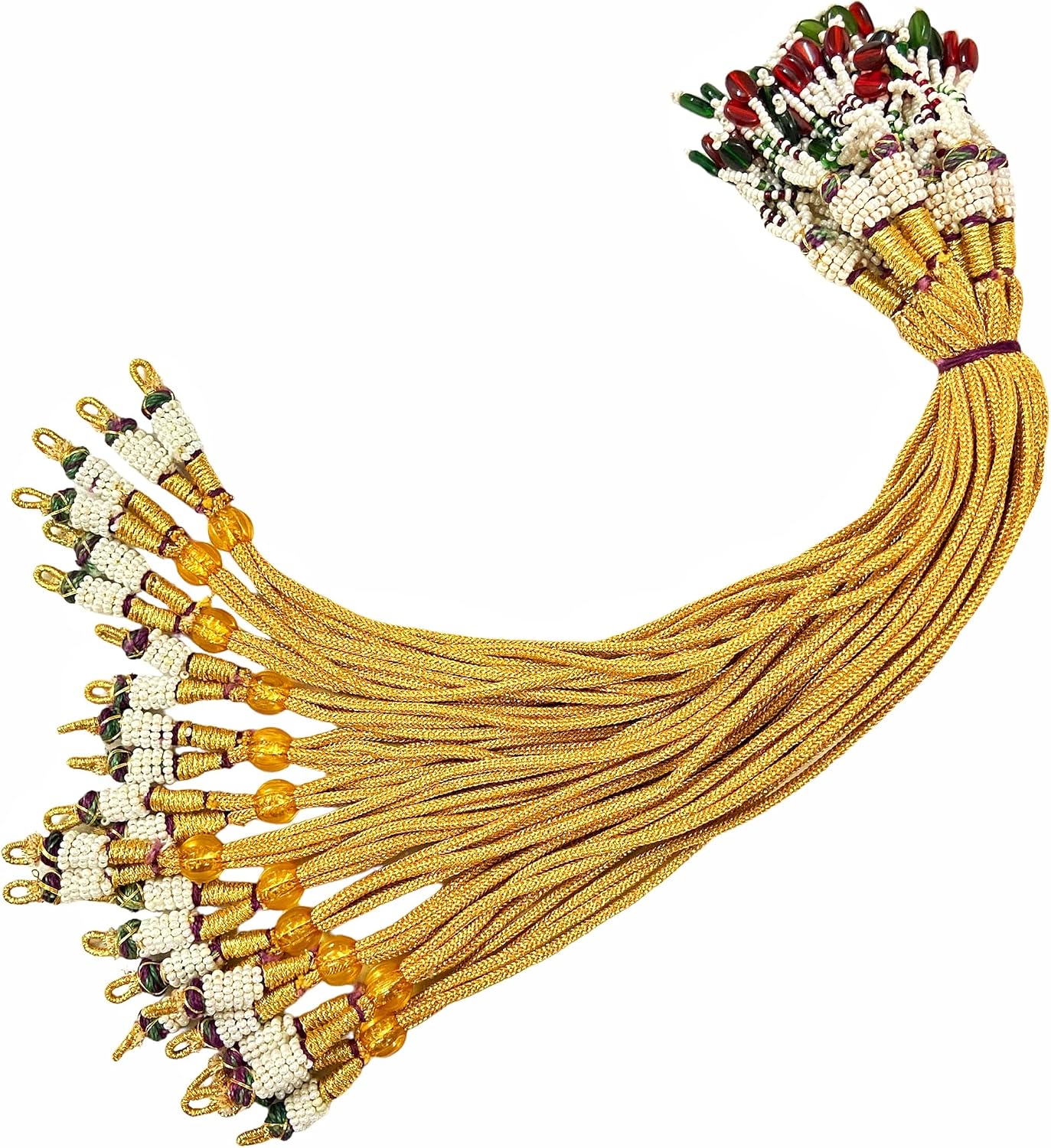 Ushaworks Golden Multi-Color Beaded Latkan Tassel Set for Jewelry Necklace Making Craft Decoration | Handmade Designer Dorri | Ethnic Dress Accessory (Pack of 6 Pcs) Length- 13 inch