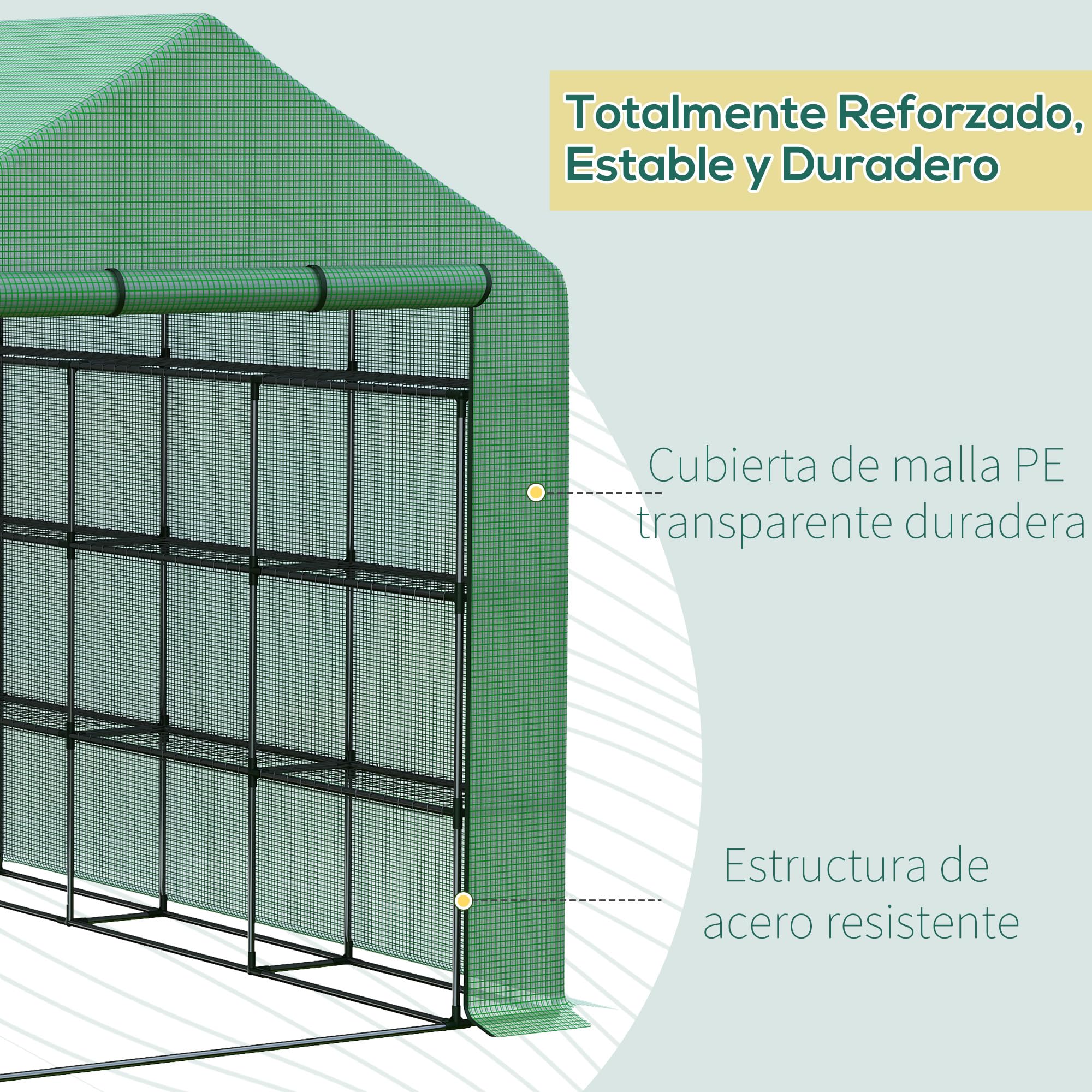 Outsunny Invernadero Pequeño de Exterior con 4 Niveles 244x180x210 cm | Con Puerta con Cremallera y Marco de Acero, para Cultivar Plantas y Flores, Color Verde