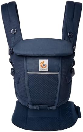 Ergobaby Adapt Babytrage für Neugeborene ab Geburt 0–48 Monate | 3-Positionen SoftFlex Mesh Ergonomische Babybauchtrage Rückentrage Baby-Tragetasche, 3,2-20,4kg, Midnight Blue