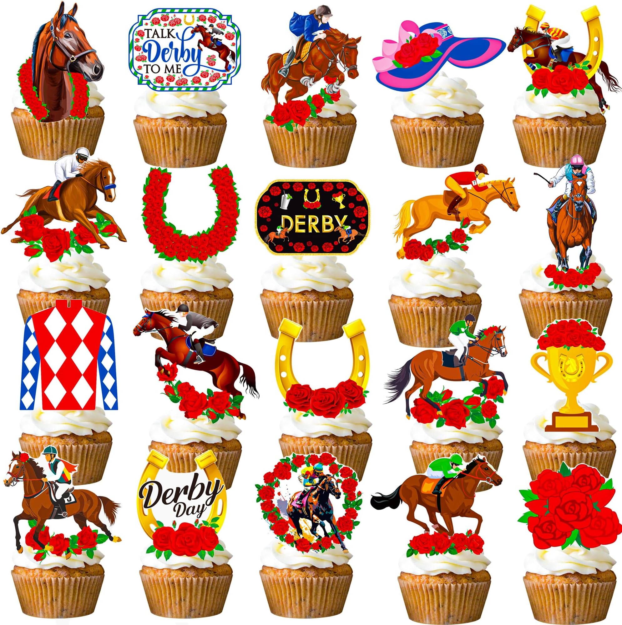 Kentucky Horse Derby Cupcake Toppers Kentucky Derby Decorations 48Pcs Horse Racing Cupcake Picks Equestrian Derby Birthday Decoration Kentucky Baby Shower Party Supplies