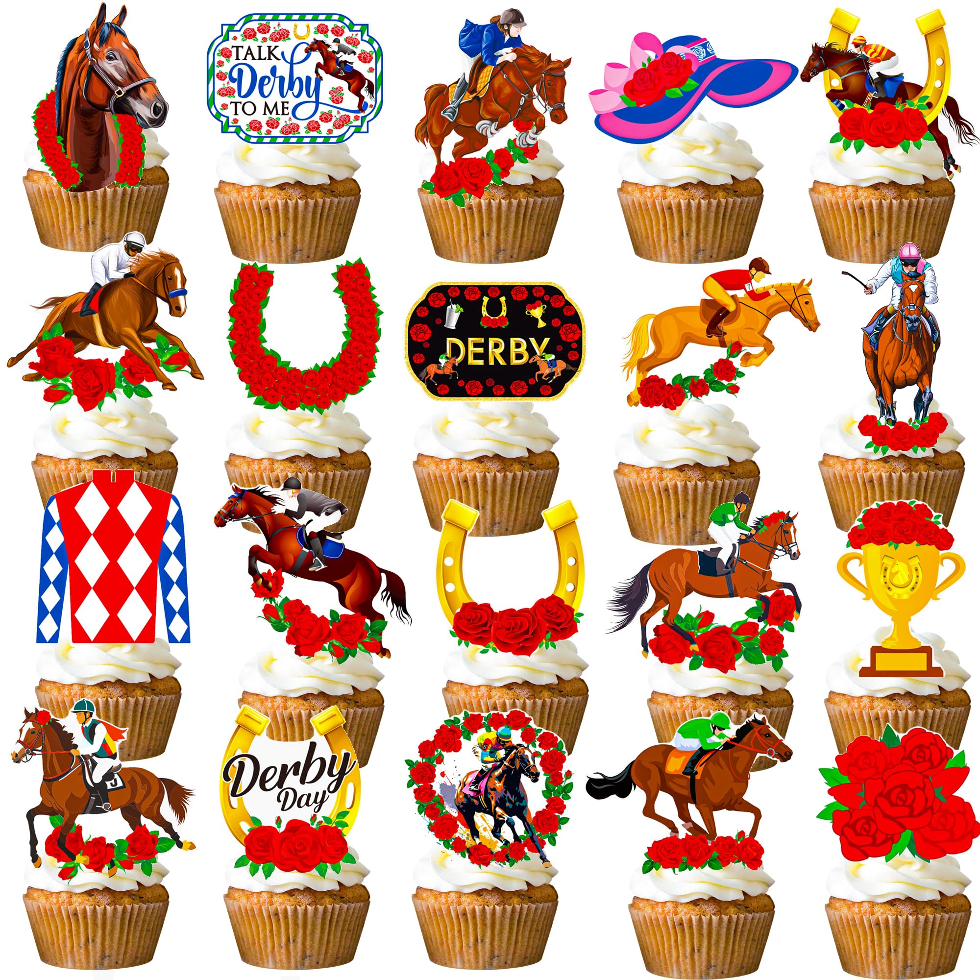 Kentucky Horse Derby Cupcake Toppers Kentucky Derby Decorations 48Pcs Horse Racing Cupcake Picks Equestrian Derby Birthday Decoration Kentucky Baby Shower Party Supplies