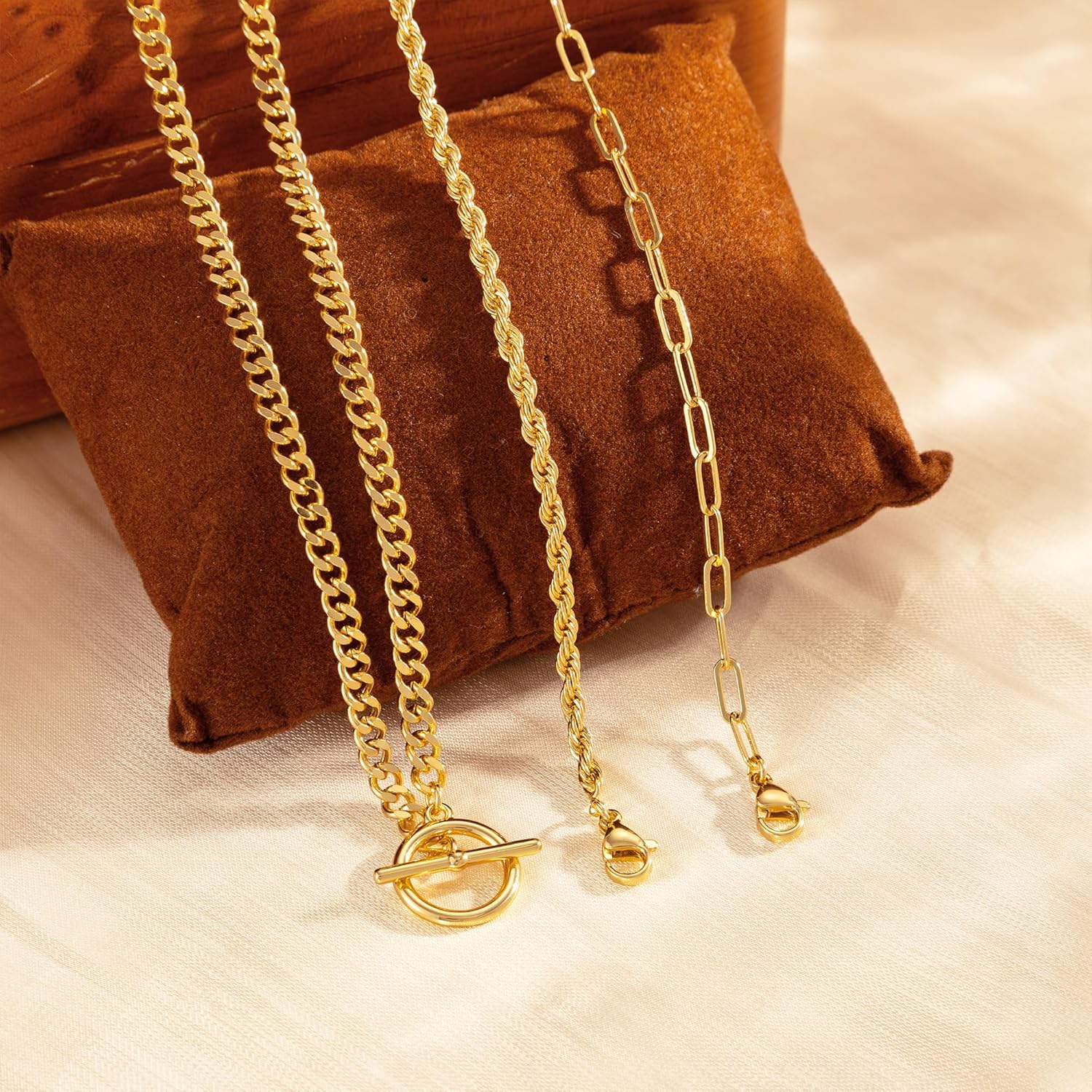 Gold Plated Necklaces for Women - Dainty Layered 14K Gold Plated Stack Paperclip Rope Cuban Toggle Link Chain Choker Necklace Set Chunky Trendy Jewelry Gift - Image 8