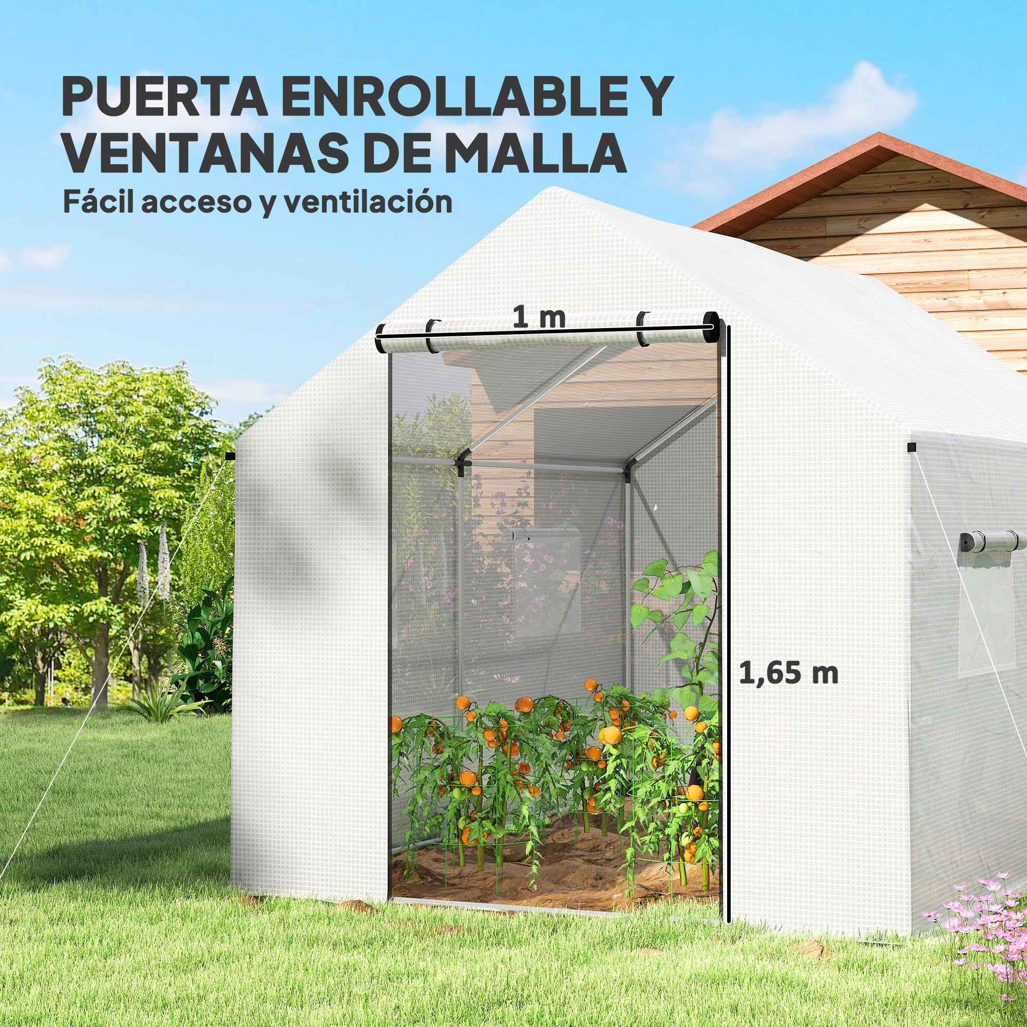 Outsunny Invernadero de Exterior 2x3x2 m Invernadero de Túnel con 4 Ventanas de Malla y Puerta con Cremallera Invernadero de Huerto Anti-UV para Patio Jardín Terraza Blanco
