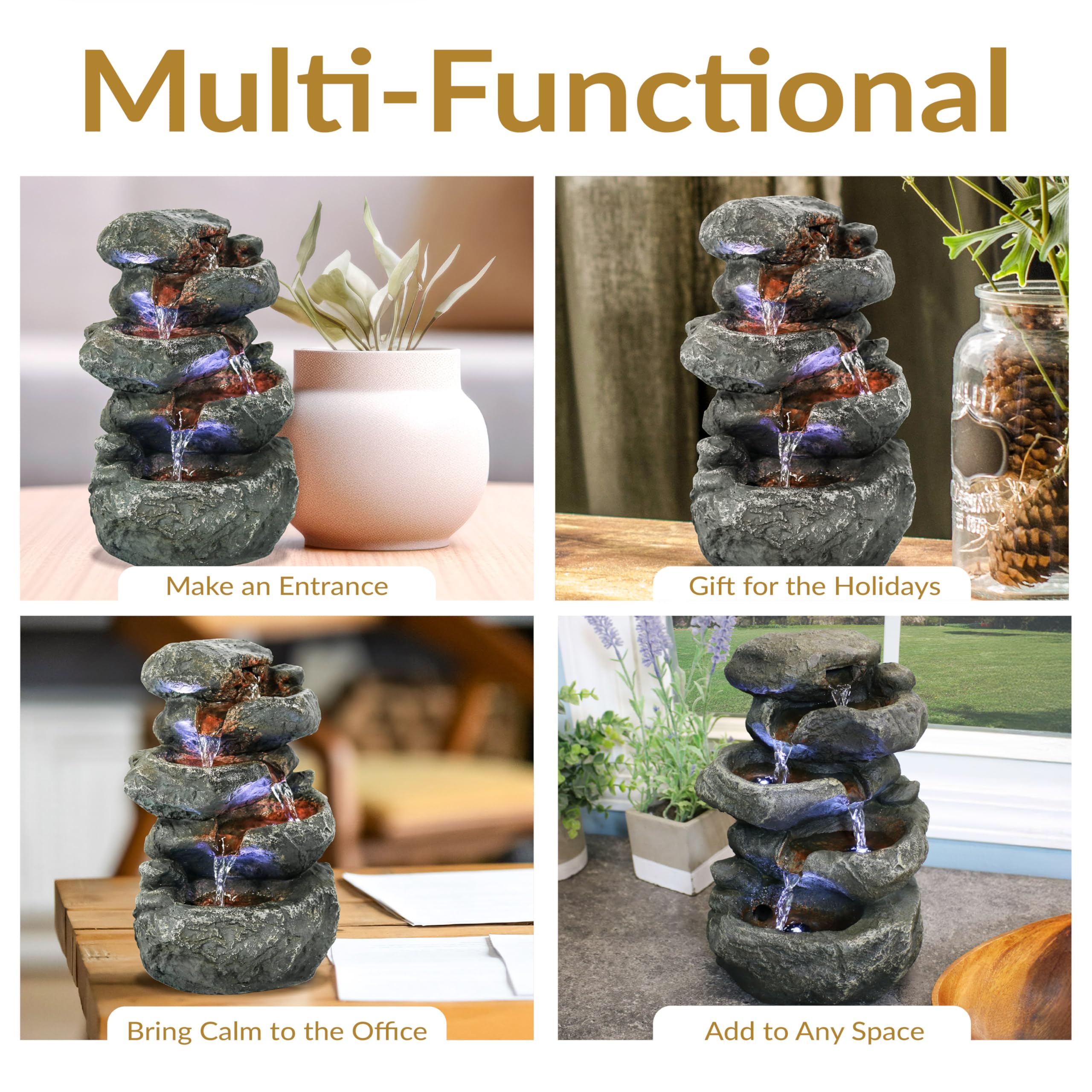 Sunnydaze 10 5-Step Tabletop Water Fountain with LED Lights Stacked Rocks | Rock Water Fountain with Calm Sounds for Meditation Indoor Desk Water Feature for Office Bedroom Living Room No Plu product thumbnail 5