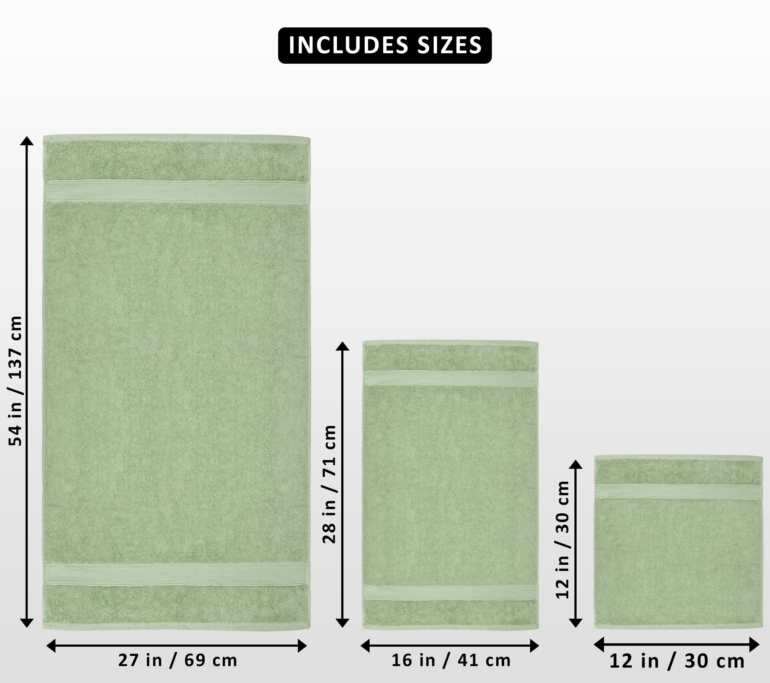 Utopia, Set di 8 asciugamani composto da 2 teli bagno, 2 ospiti e 4 lavette, in 100% cotone filato ad anelli da 600 g/m², altamente assorbenti, per bagno, palestra, hotel e spa (verde salvia)