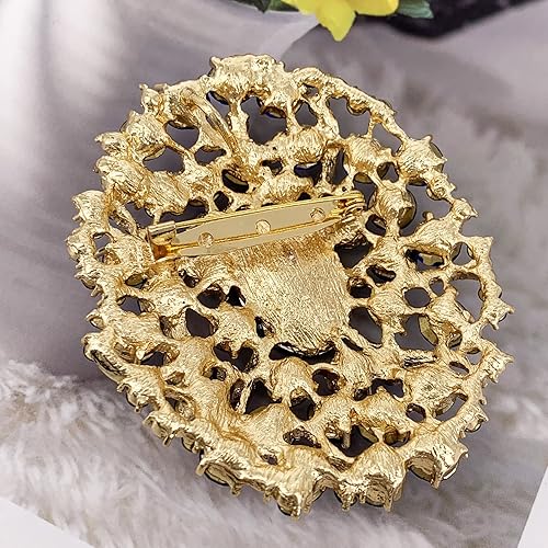 Miniatura 3 de SELOVO Broche de purpurina ovalada grande grande con diamantes de imitación en tono dorado