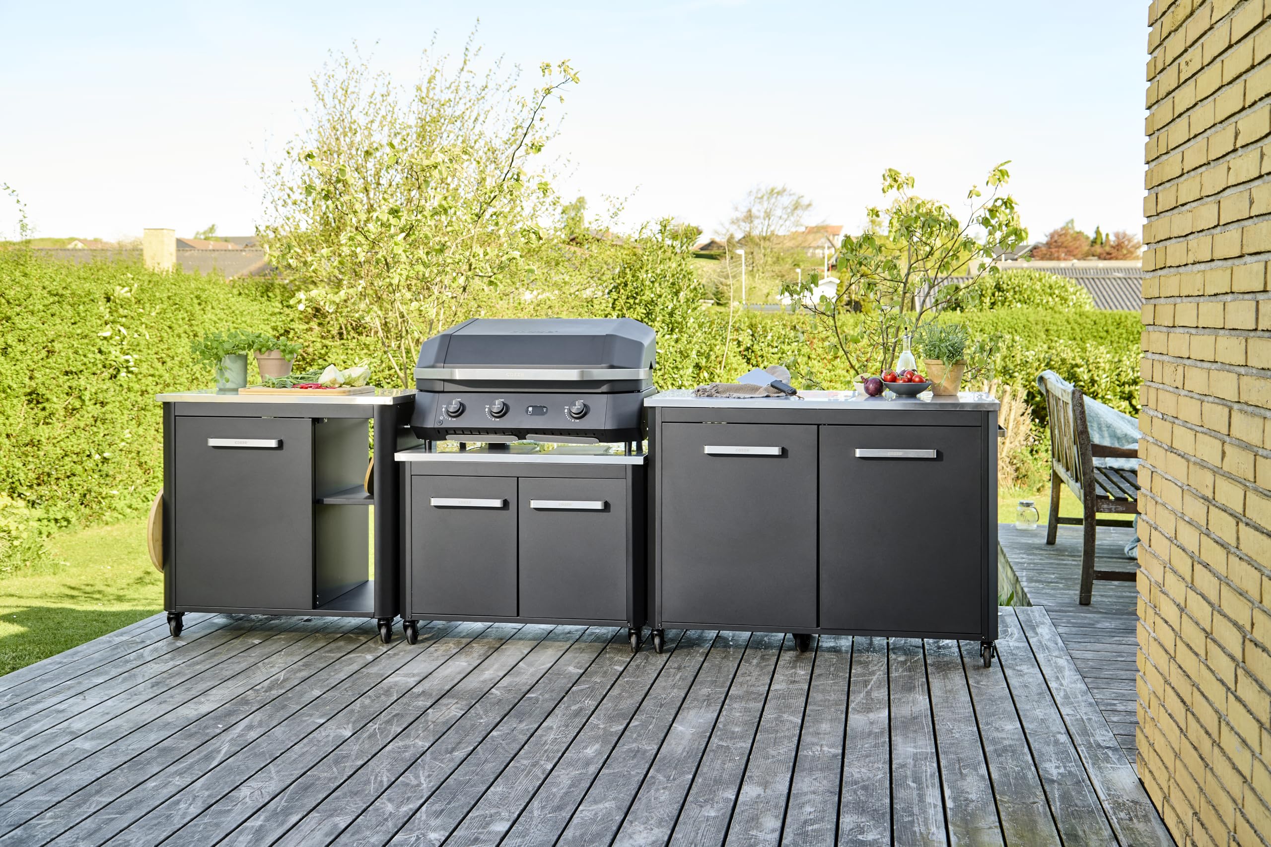 Cozze G-800 Combo Plancha-Grill a Gas 30 mbar, 3 Bruciatori 9,5 kW, Griglia + Piastra in Ghisa Smaltata, 2 Termometri Digitali, per Cucina Outdoor