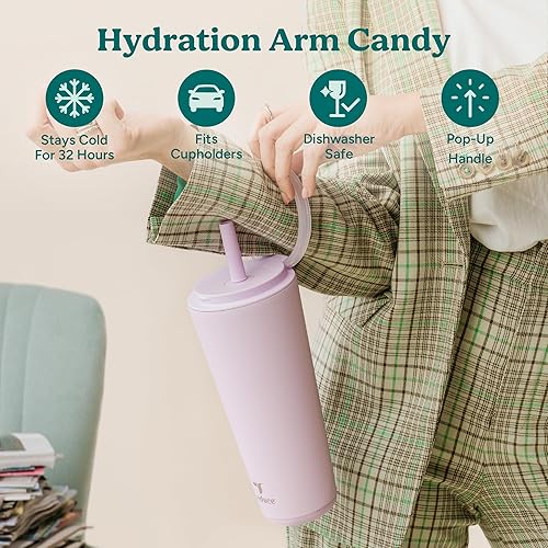 Miniatura 3 de REDUCE Halo - Vaso de acero inoxidable con aislamiento al vacío de 32 onzas, taza de viaje a prueba de derrames, con tapa con asa abatible, mantiene