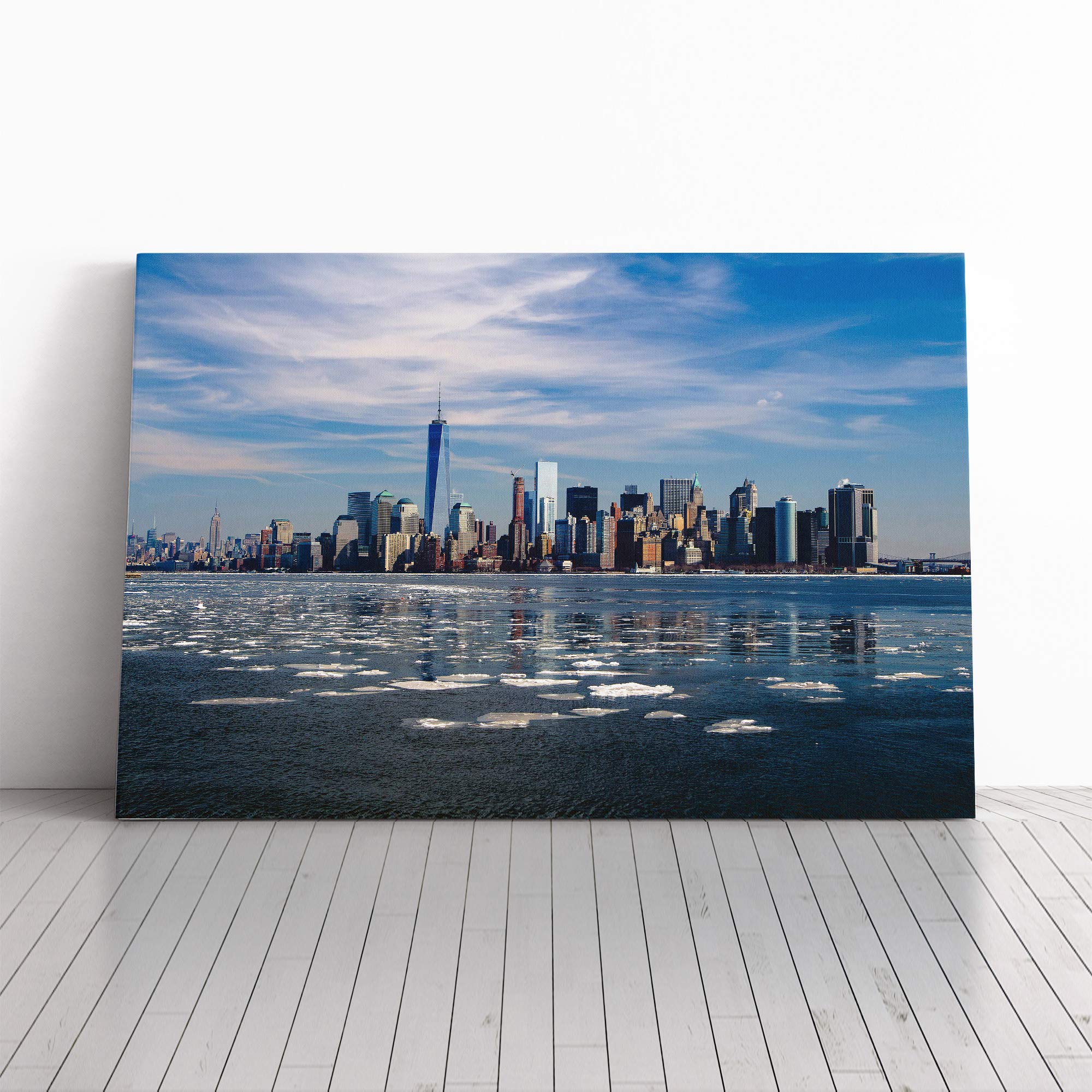 New York Manhattan Buildings Skyline Canvas Print | Gallery Wrapped 30mm Frame Wall Art | 30x20 inches | Ready to Hang | Modern Cityscape Picture | Living Room Bedroom Lounge Office