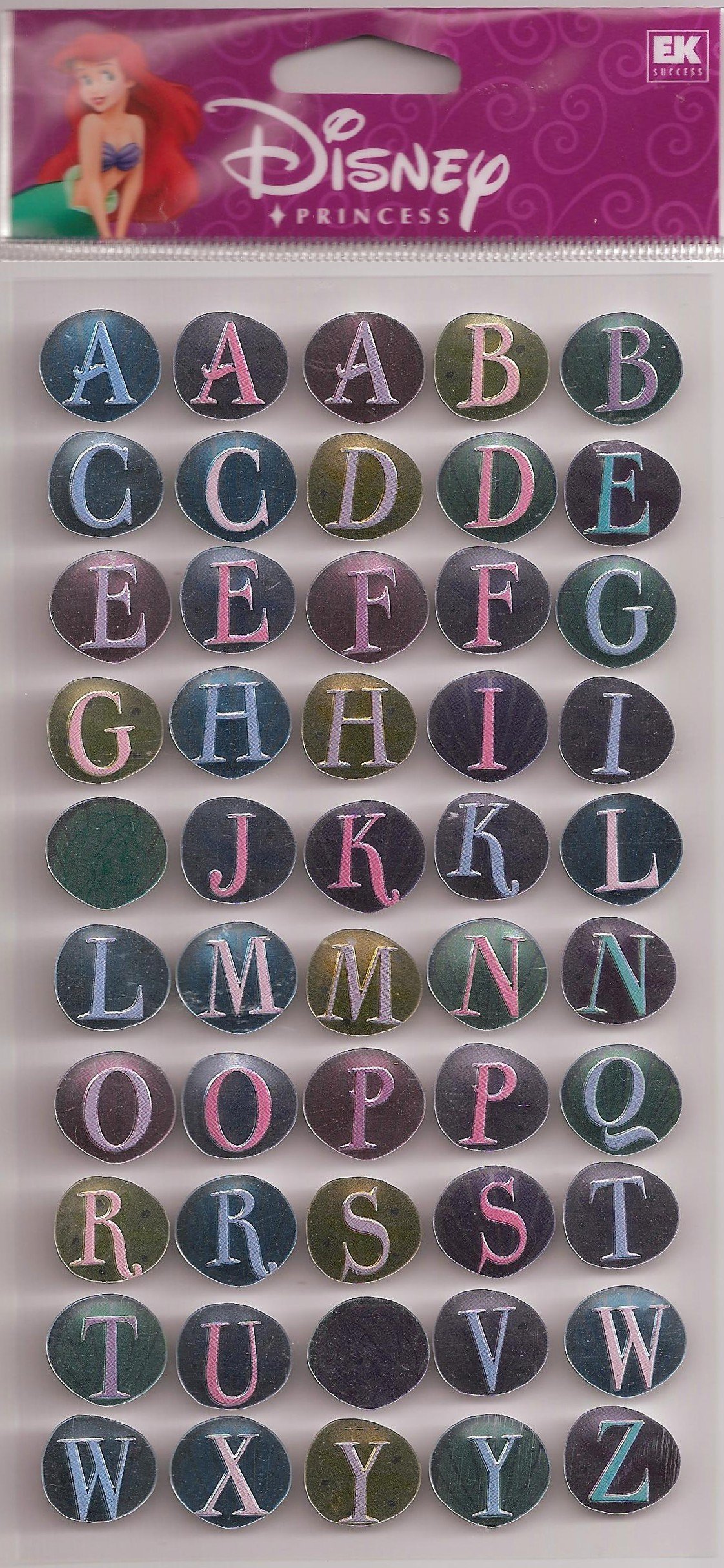JOLEES The Little Mermaid Dimensional ABC Stickers, Mylar Metallic and Embossed