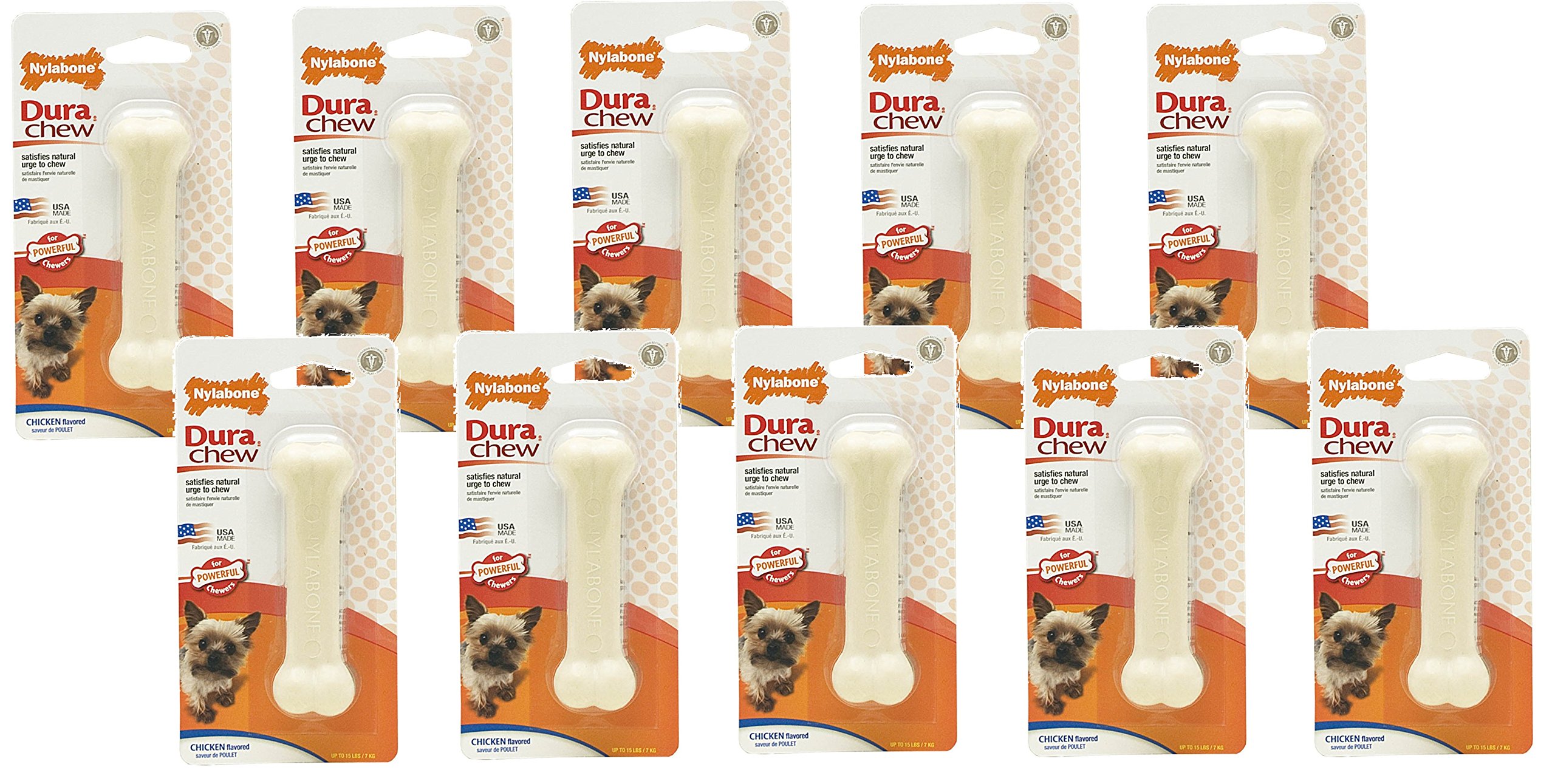 (10 Pack) Nylabone Dura Chew Original Flavored Bone Dog Chew Toy - Size Petite/Xs
