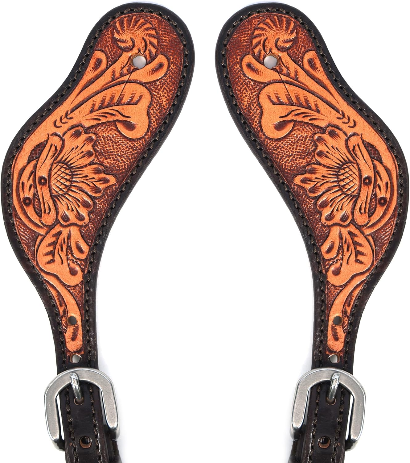 BLACK HOOF Floral Tooled Wing Shaped|Leather Spur Straps |Two Tone for Horse Riders | Western Men, Women, Adjustable Single Ply Spur Straps | Equestrian Accessories