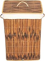 Vista 1 de Cesto rectangular de bambú plegable impermeable con tapa y asas para organizador, ropa, juguetes duraderos contenedor de lavado para fácil transporte