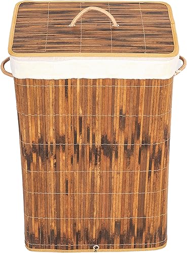 Cesto rectangular de bambú plegable impermeable con tapa y asas para organizador, ropa, juguetes duraderos contenedor de lavado para fácil transporte