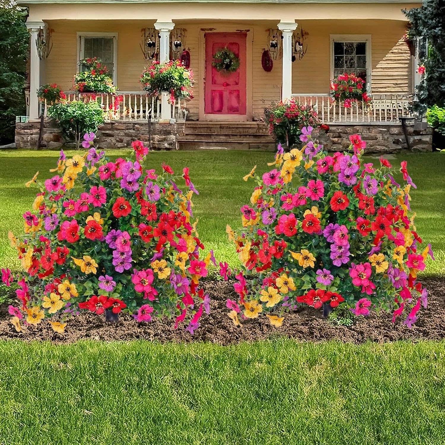 Artificial Plants for Outdoors Artificial Realistic Spring Shrubs with | Outdoors Flower Balls for Courtyards Porch Patio Yard Party Festival Offices Gate Teacher's Day Mother's Day