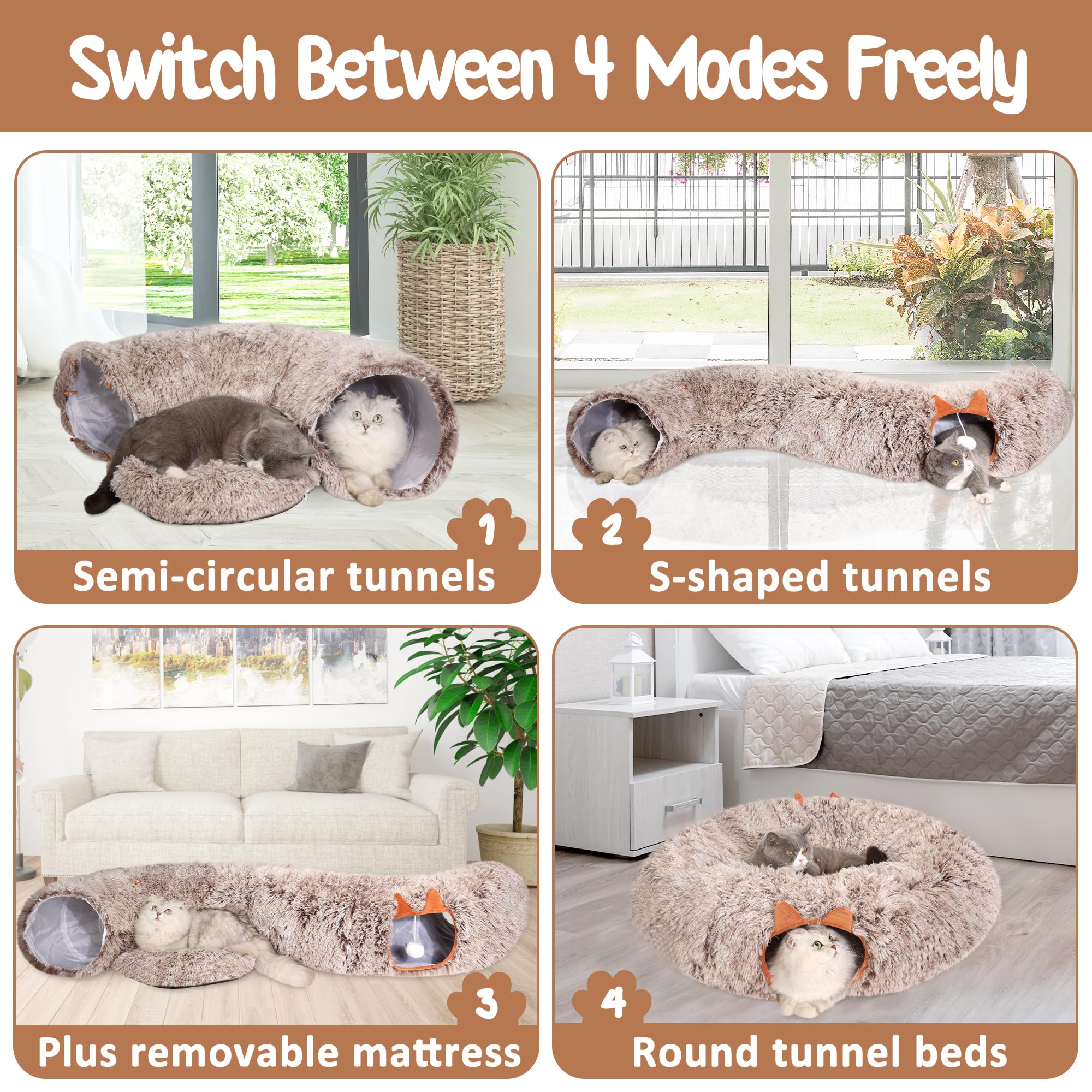 Cama tipo túnel para gatos de interior, suave felpa Peekaboo Cat Cueva Donut Túnel para gatitos, cachorros, conejos, hurones