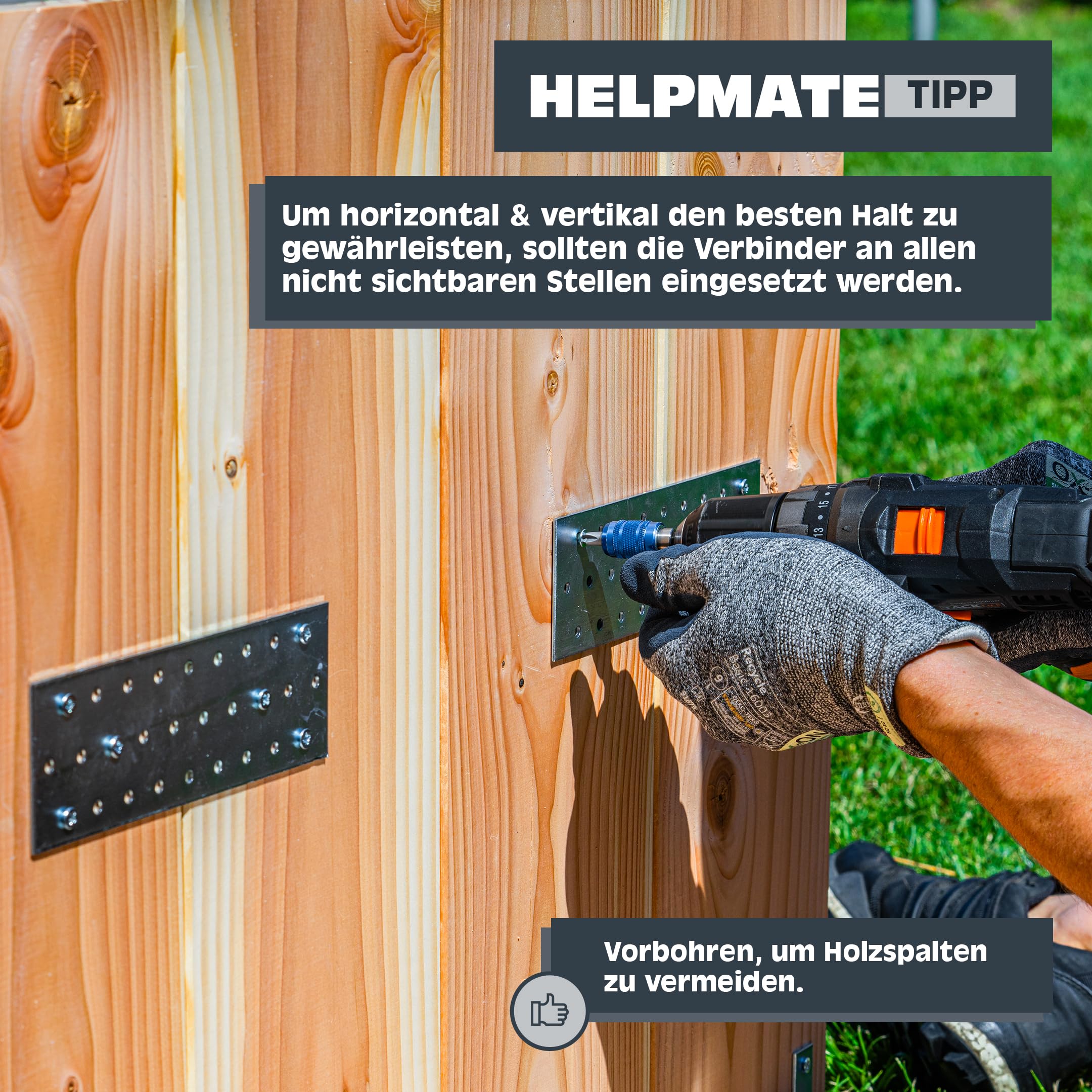 HELPMATE – 6 Stück Lochplatten 100x200 mm – Flachverbinder galvanisch verzinkt & blau passiviert – Holzverbinder mit Korrosionsschutz, stabil & langlebig – einfache Montage (Packung mit 4)