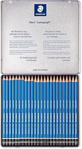 Miniatura 6 de Staedtler Mars Lumograph Art - Lápices de dibujo paquete de 12 lápices de grafito en caja de metal plomo unido resistente a la rotura 100 G12