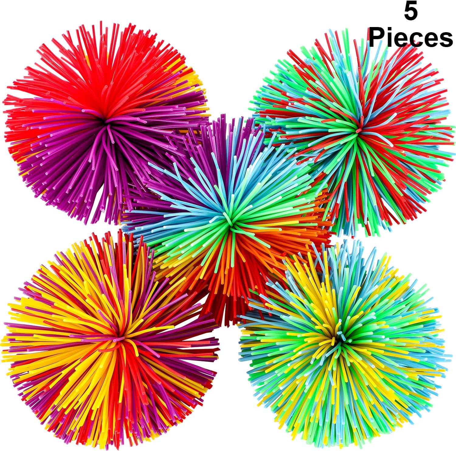 Leinuosen Monkey Stringy Balls Sensory Fidget Stress Balls, Soft Rainbow Pom, Multicolor (2.75 Inch, 5 Pieces)