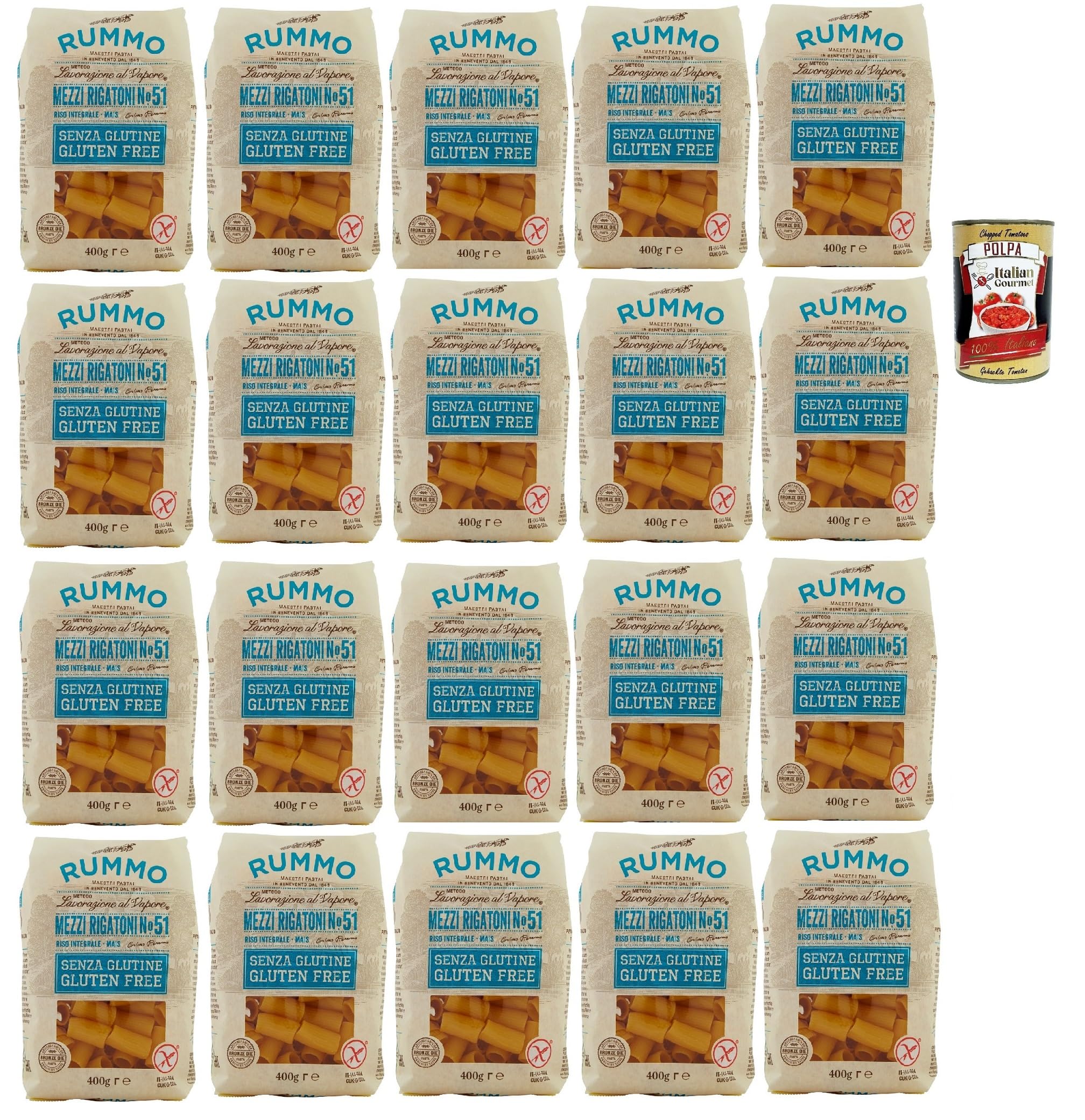 Italian Gourmet Glutenfreie Italian Gourmet Mezzi Rigatoni pasta senza | Formato corto rigato; ohne Weizen für Familienküche, Aufläufe und cremige, Gesamtnettogewicht 8 kg + Kostenlos Polpa 400g