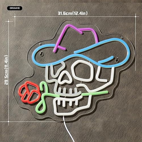 Miniatura 6 de Letrero de neón de calavera para decoración de pared, diseño de vaquero neón, decoración de habitación de adolescentes, carteles de fiesta de hip