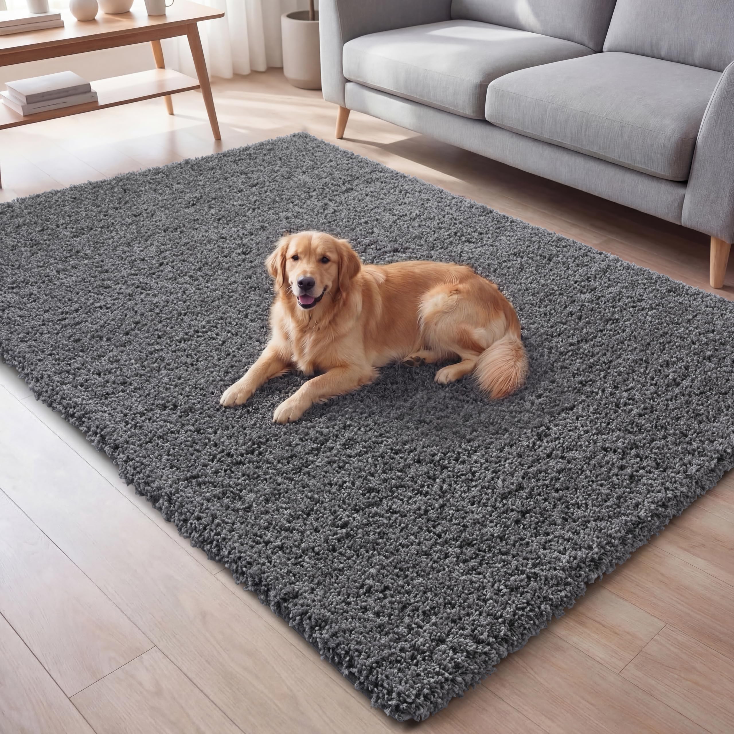 Ruglenza Shaggy Area Rug 200x290 cm Dark Grey - Extra Large Fluffy Rug, Ultra Thick 45mm Deep Pile, OEKO-TEX Certified, Soft Shaggy Carpet with Jute Backing, Ideal for Living Room & Bedroom