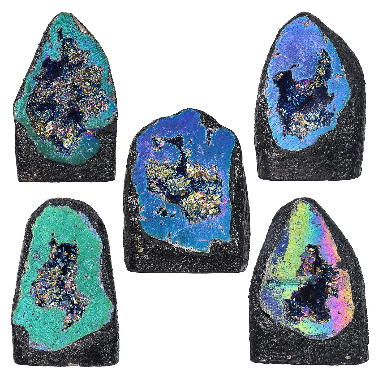 KYEYGWO Titanium Coated Natural Crystal Raw Geode Stone - Image 4