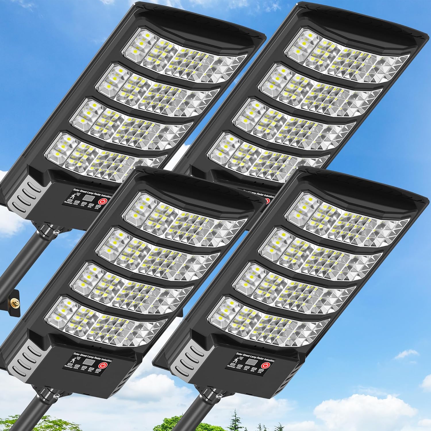 Solar Lights Outdoor, Solar Street Lights Outdoor Dusk to Dawn with Motion Sensor & Remote Control, Wide Angle Solar Flood Lights Outdoor IP67 Waterproof for Parking Lot, Yard & Driveway (4PACK)