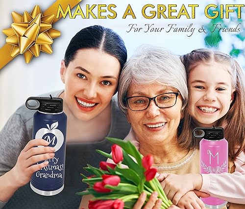 Miniatura 66 de Botellas de agua personalizadas con tapa abatible y pajilla, termo deportivo personalizado de acero inoxidable grabado, monograma personalizado