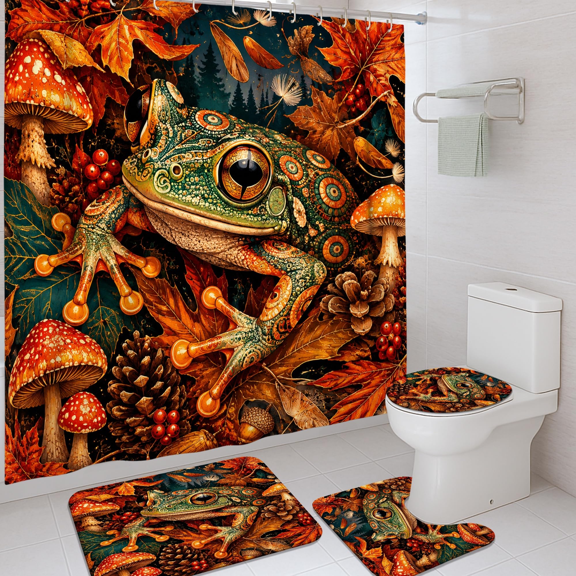 Rideau de douche imperméable champignon vert automne 183x183